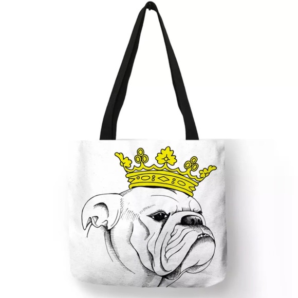 Eco-Friendly Crowned King English Bulldog Folding Tote Bag - Picture 1 of 13